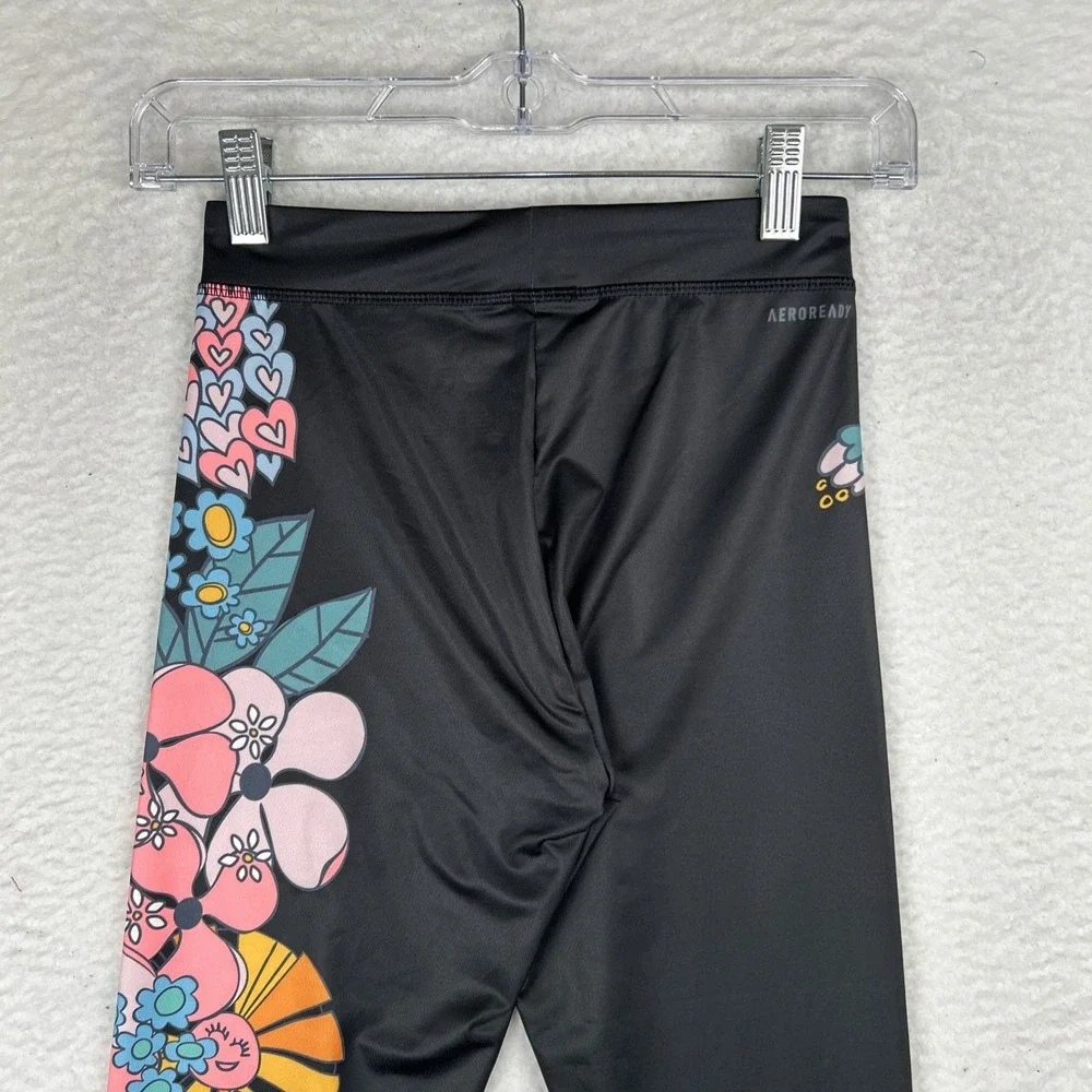 Adidas NEW Girls Floral Print 7/8 Athletic Leggings Gray Multicolor Sz Large